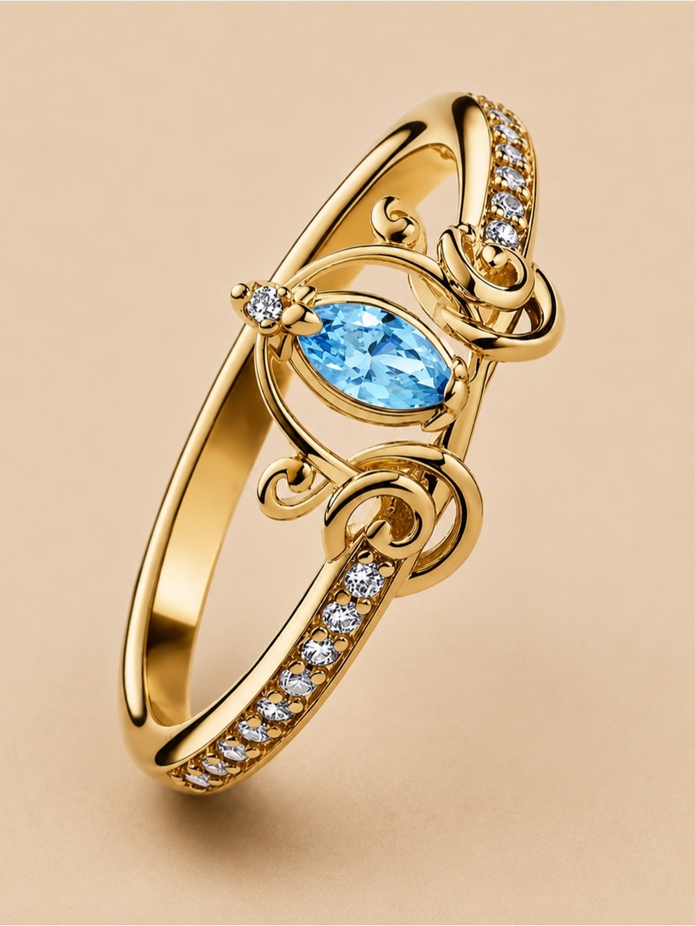 Gold Blue Marquise Crystal Ring